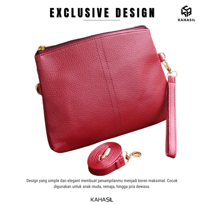 Product image KAHASIL - Tas Dompet Selempang Sling Bag Pouch Clutch Wanita 3in1 Bahan Kulit Jeruk Papirut KHDP87 all variant Tan